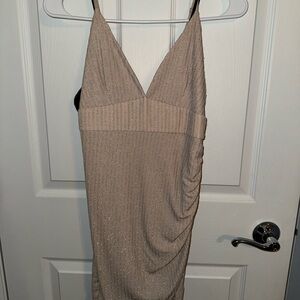 Elegant Beige/Pink Sleeveless Shimmer Dress